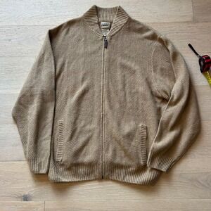 Scandia Woods Mens XL Full Zip Cardigan Sweater Tan Textured Knit Mock Neck 0641